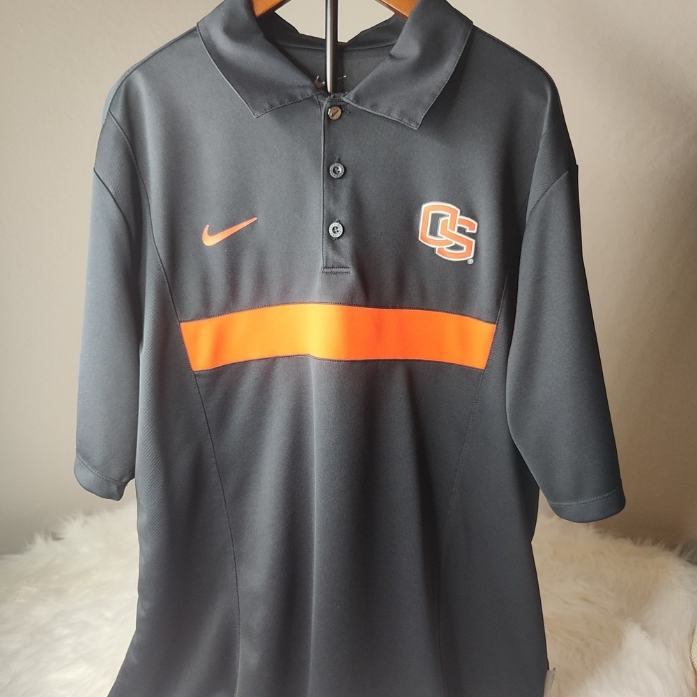 Nike Polo Shirt Mens Large Black Oregon State Beavers Dri-FIT Short Sleeve NCAA